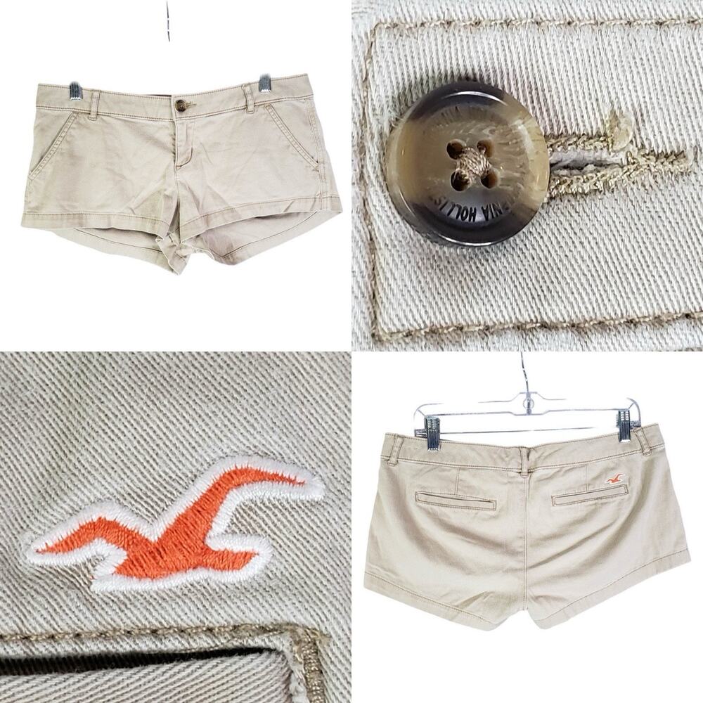 Vtg Y2K Hollister Micro Mini Shorts Size 9 Ultra Low Rise Utility Chino Khaki